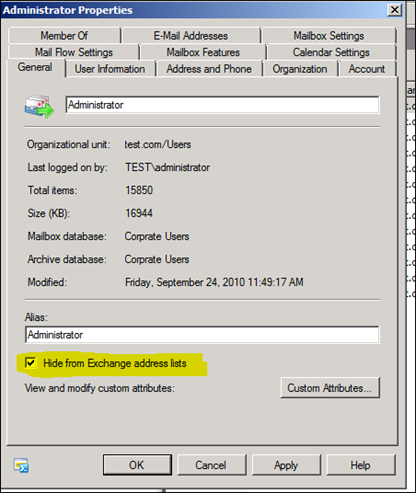 Зачем нужен Hide from Exchange Address Lists ?