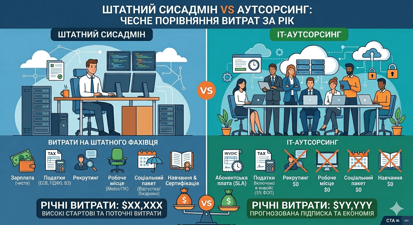 Штатний сісадмін vs аутсорсинг: порівняння витрат за рік
