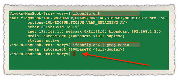 Как узнать скорость соединения Ethernet в MAC OS X с помощью командной строки