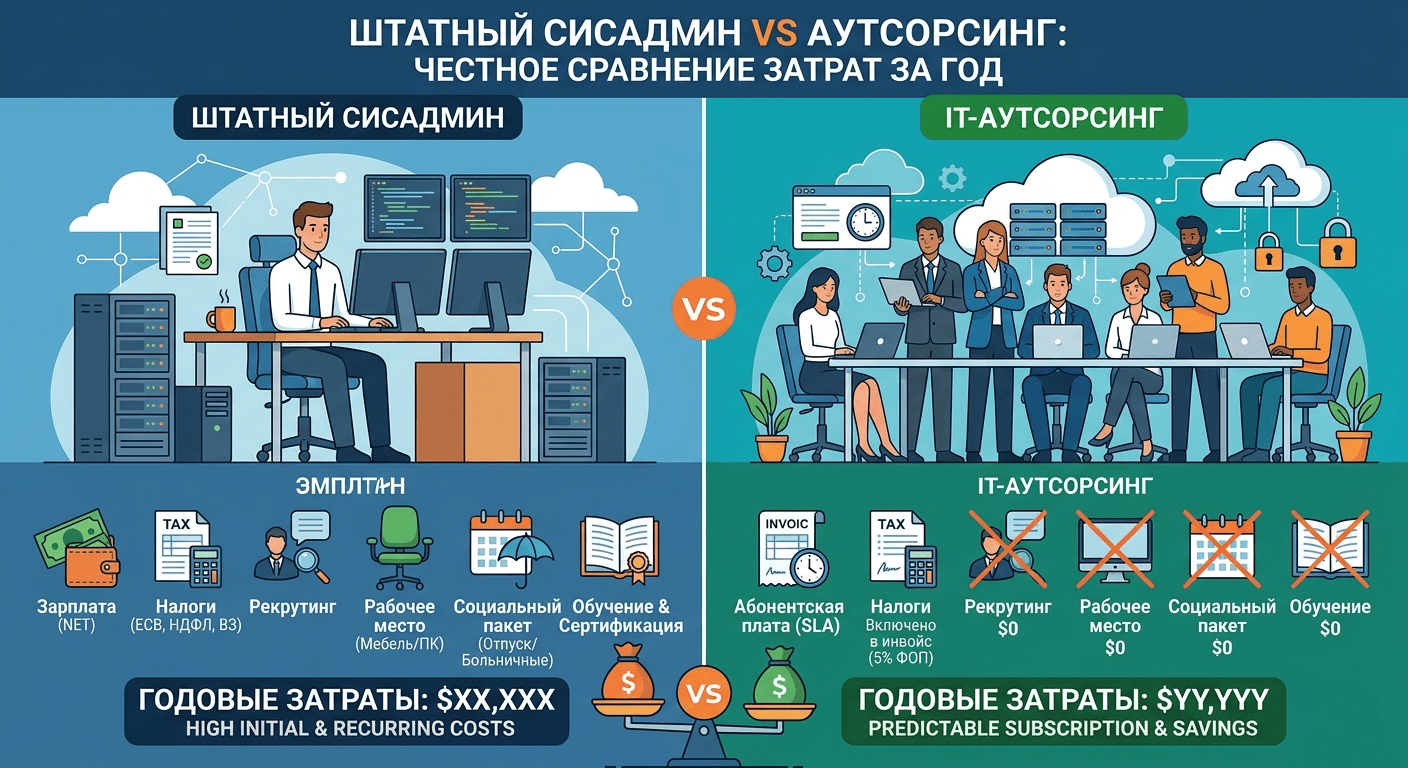 Штатный сисадмин vs аутсорсинг: сравнение затрат за год